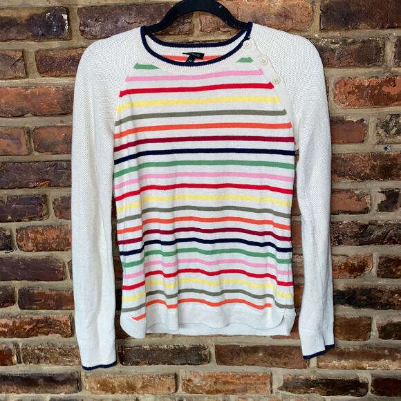 Talbots Beige Rainbow Metallic Stripe Button Shoulder Knit Sweater Women's XS - Picture 1 of 6